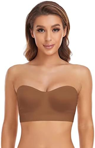 Lusait Women's Strapless Bra, Non-Slip Silicone Padded Bandeau Bra, Wireless