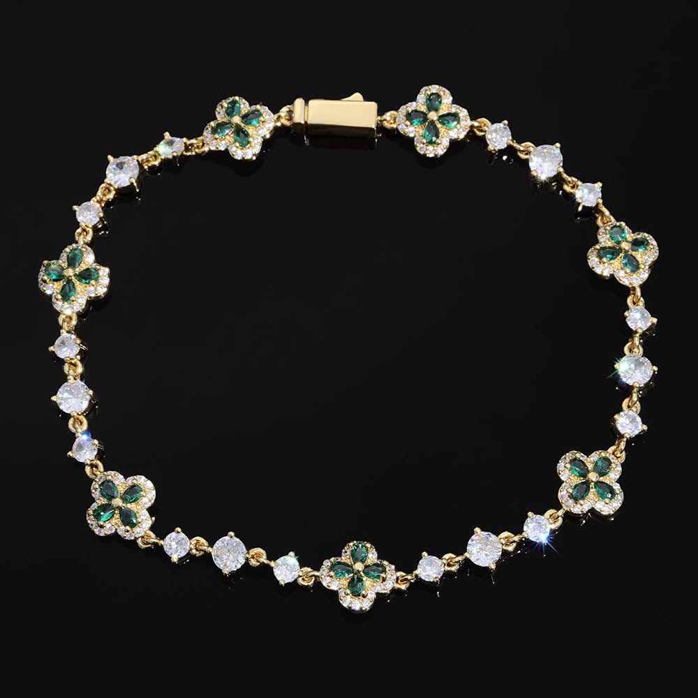 Hip-Hop Cross-Border Four-Leaf Clover Gemstone Necklace for Women, Zircon Jewelry, Niche Design Bracelet, Versatile Accessories, Custom-Made